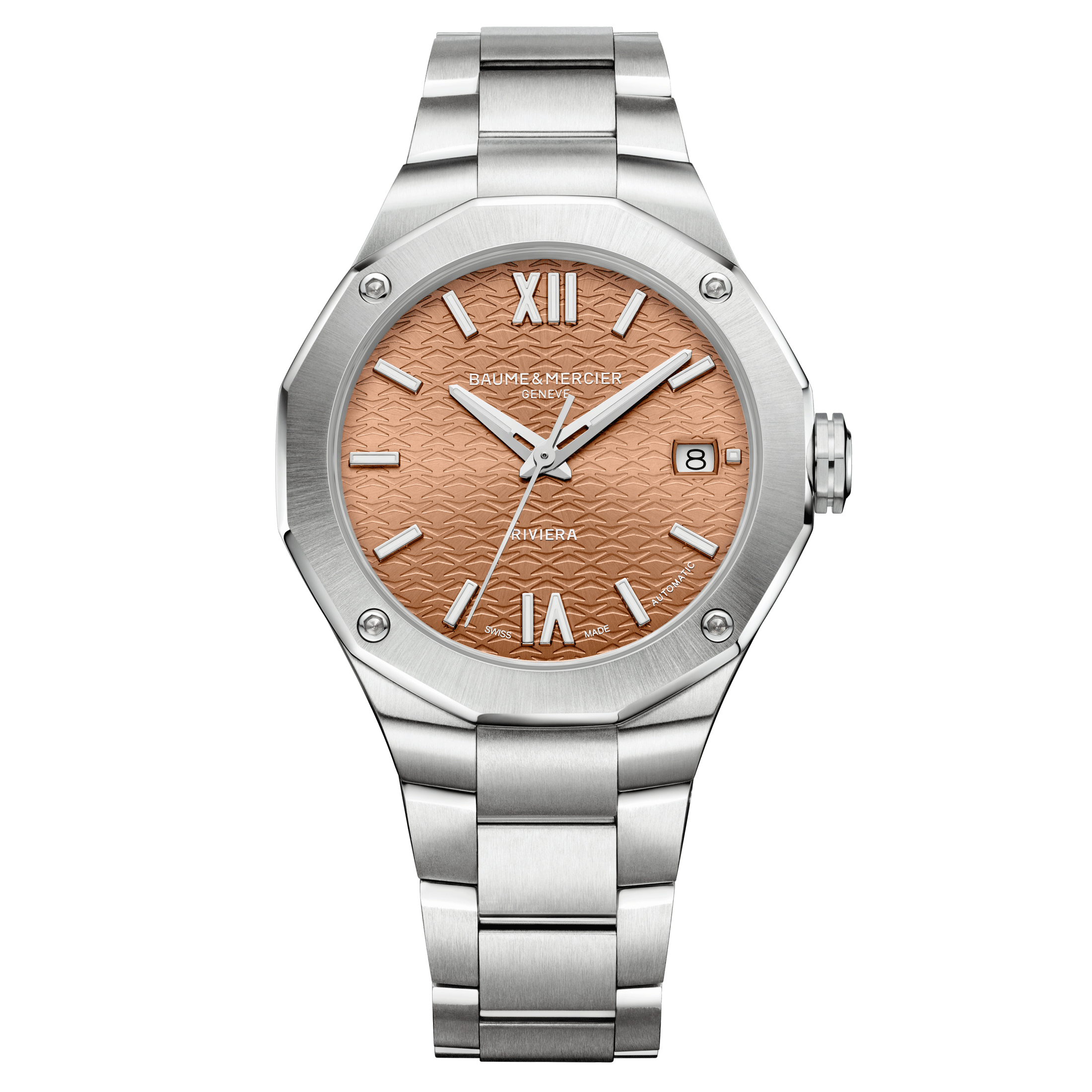 Baume et Mercier Riviera automatic watch terracotta dial steel bracelet 36 mm 10764