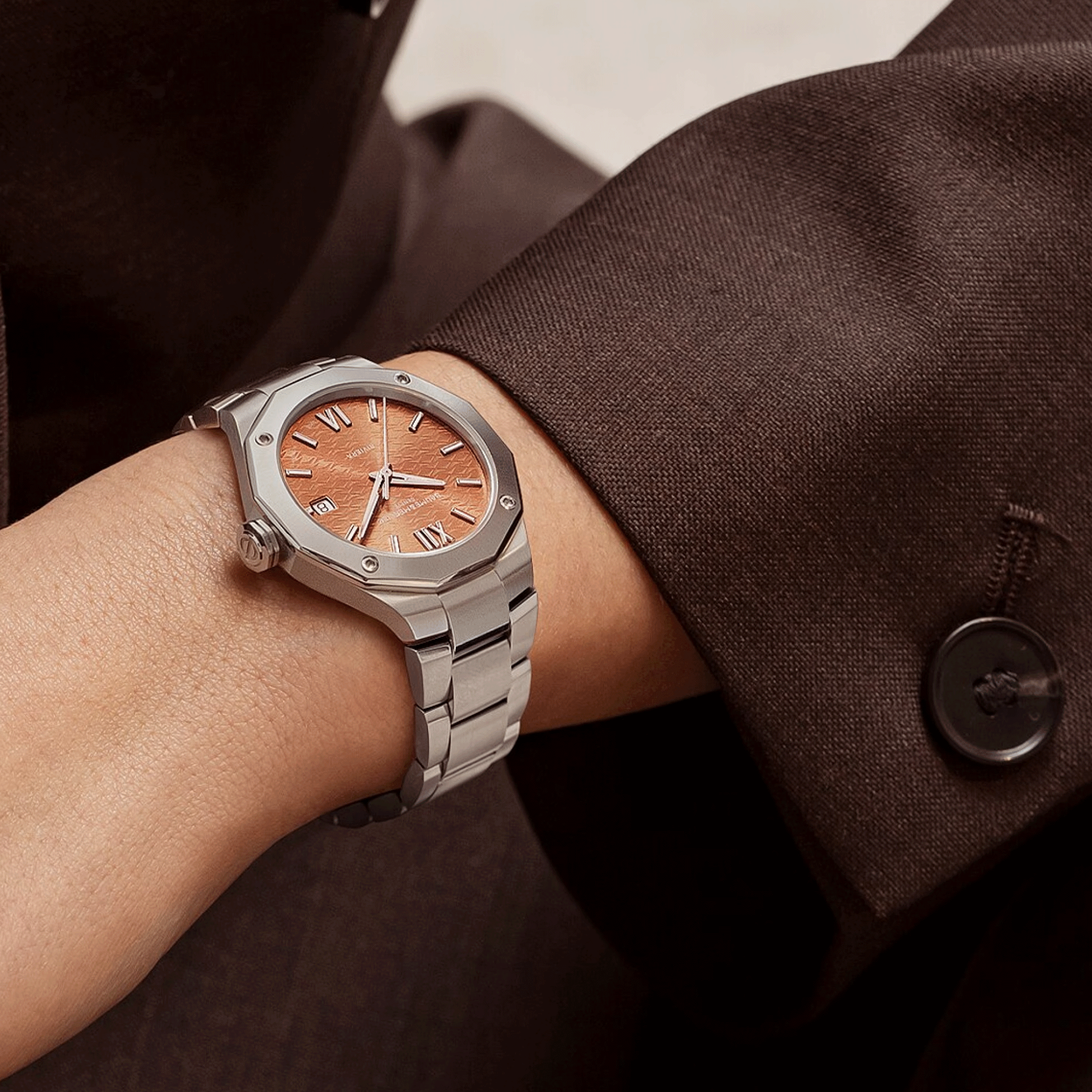 Baume et Mercier Riviera automatic watch terracotta dial steel bracelet 36 mm 10764