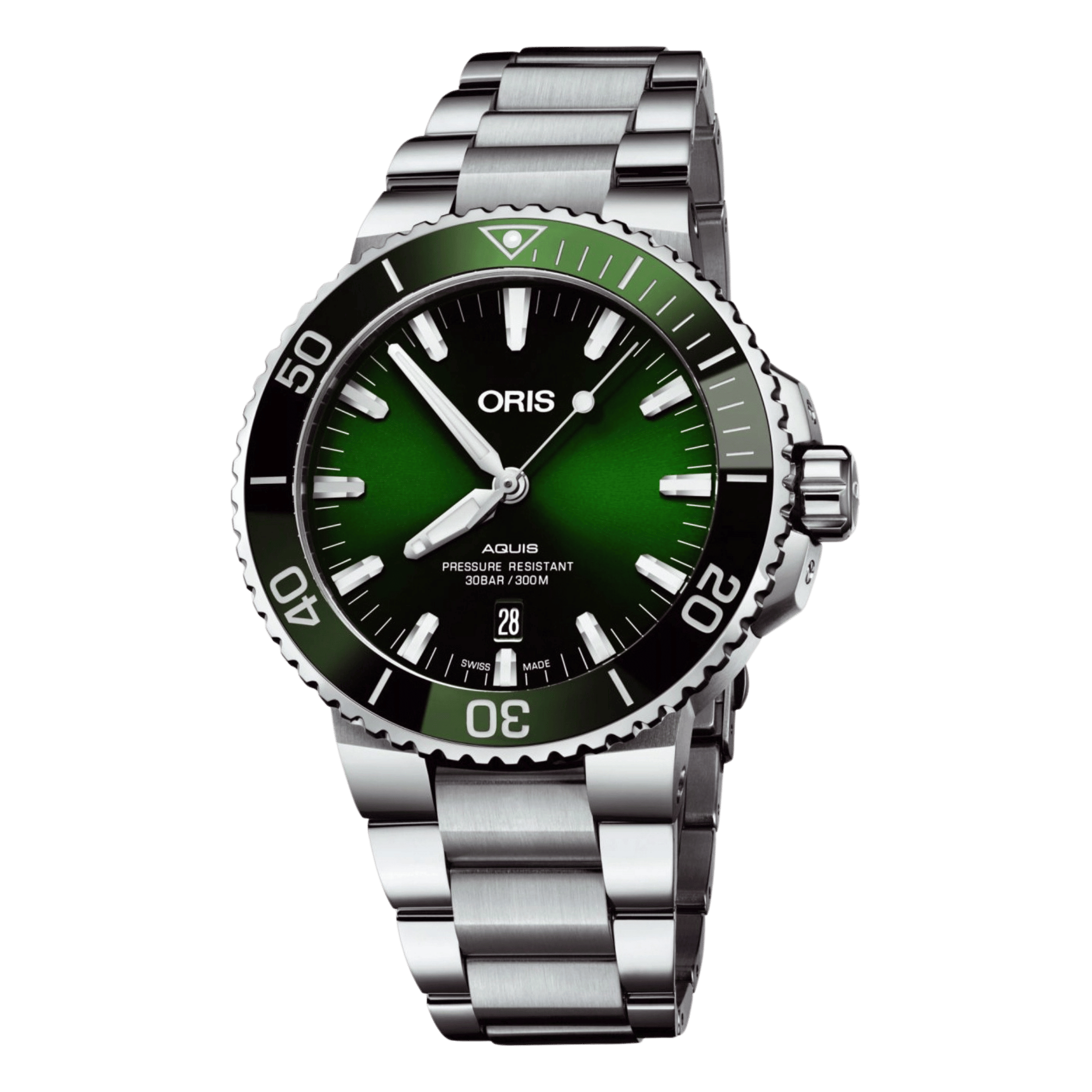Oris Aquis Date automatic green dial steel bracelet 43.5 mm
