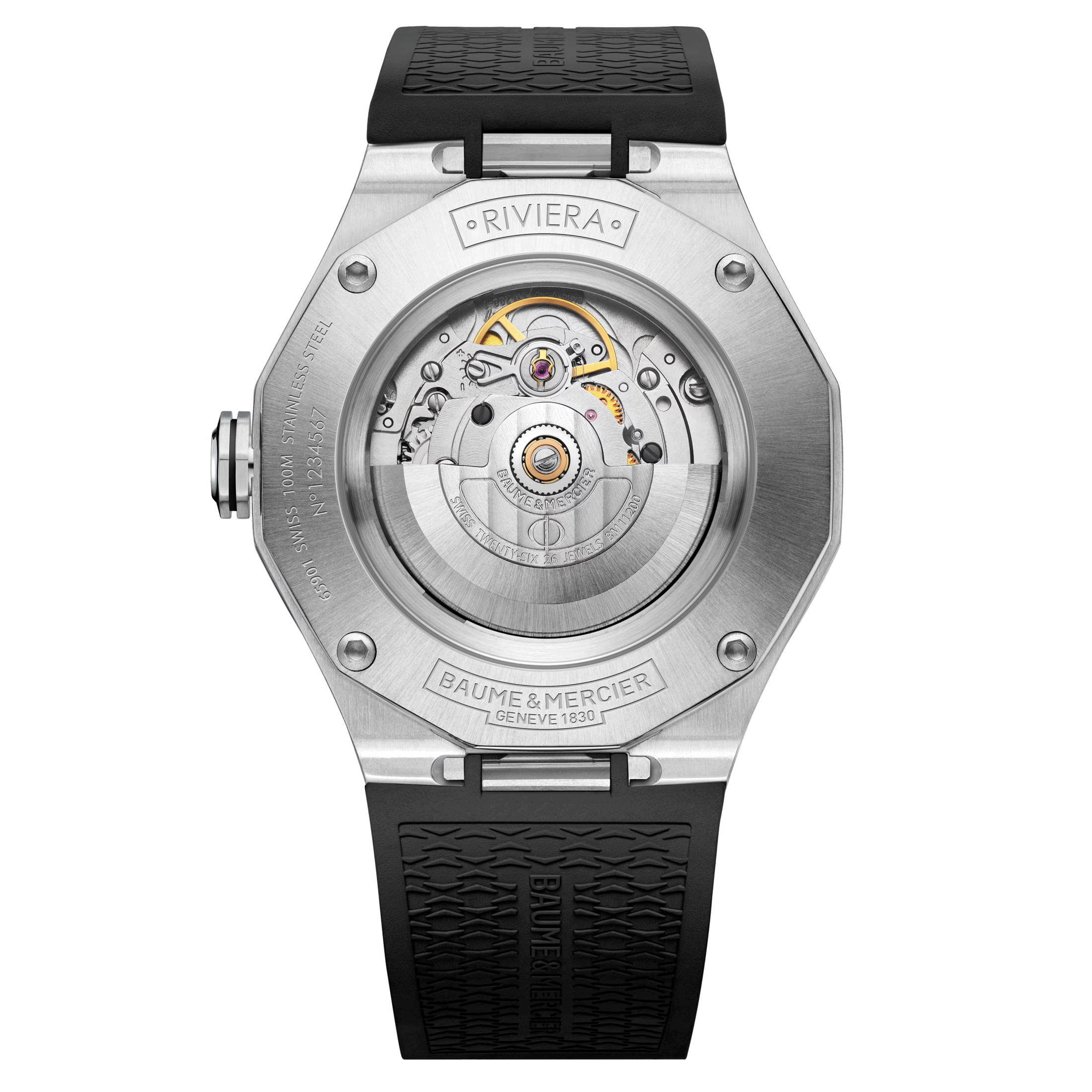 Montre Baume et Mercier Riviera ADLC noir automatique cadran bleu bracelet caoutchouc noir 42 mm 10768