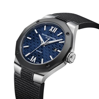 Montre Baume et Mercier Riviera ADLC noir automatique cadran bleu bracelet caoutchouc noir 42 mm 10768