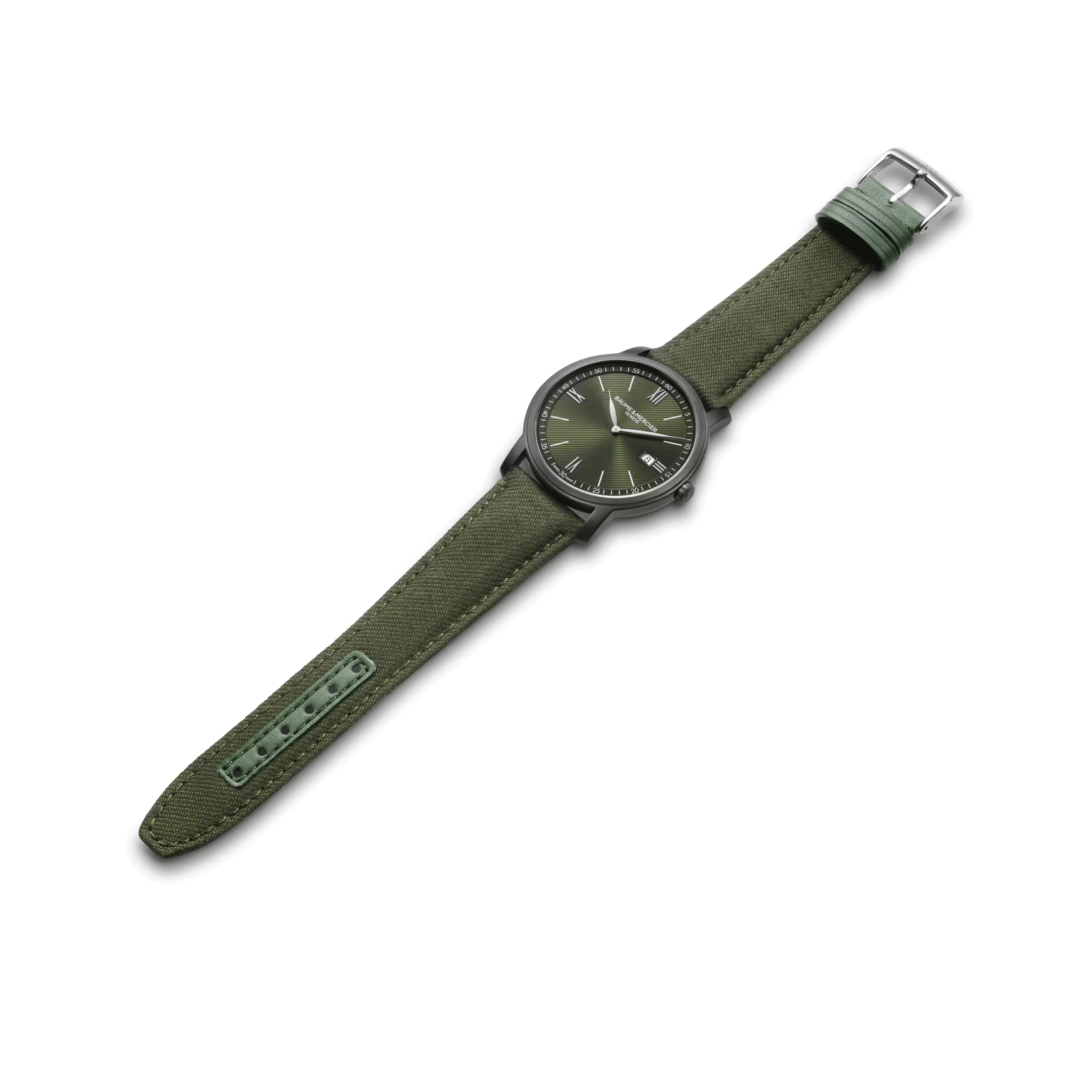 Baume et Mercier Classima quartz watch green dial green fabric strap 42 mm 10766