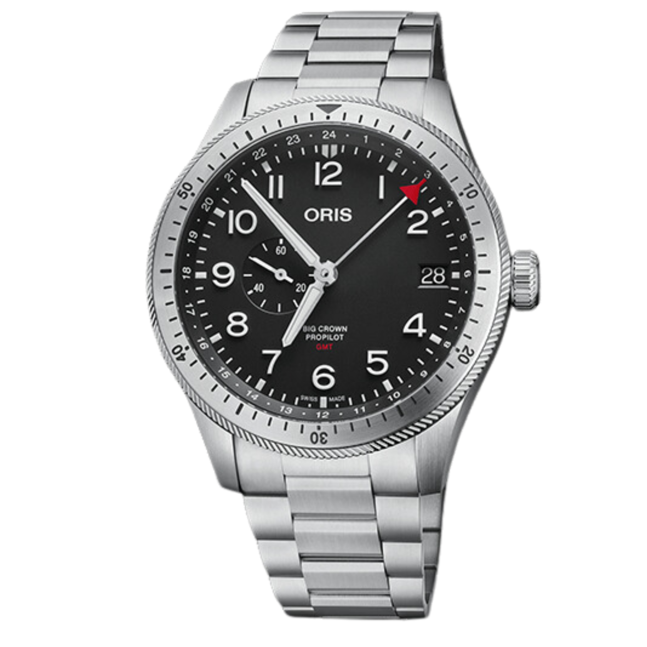 Oris Aviation Big Crown Propilot Timer GMT watch automatic black dial steel bracelet 44 mm