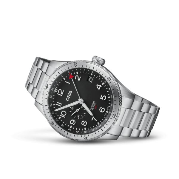 Oris Aviation Big Crown Propilot Timer GMT watch automatic black dial steel bracelet 44 mm