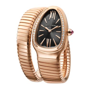 Montre Bulgari Serpenti Tubogas quartz lunette sertie cadran noir bracelet or rose 35 mm 101815