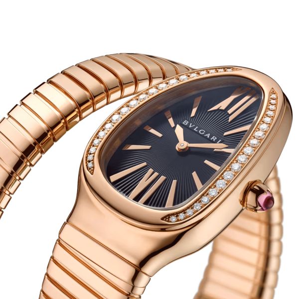 Montre Bulgari Serpenti Tubogas quartz lunette sertie cadran noir bracelet or rose 35 mm 101815