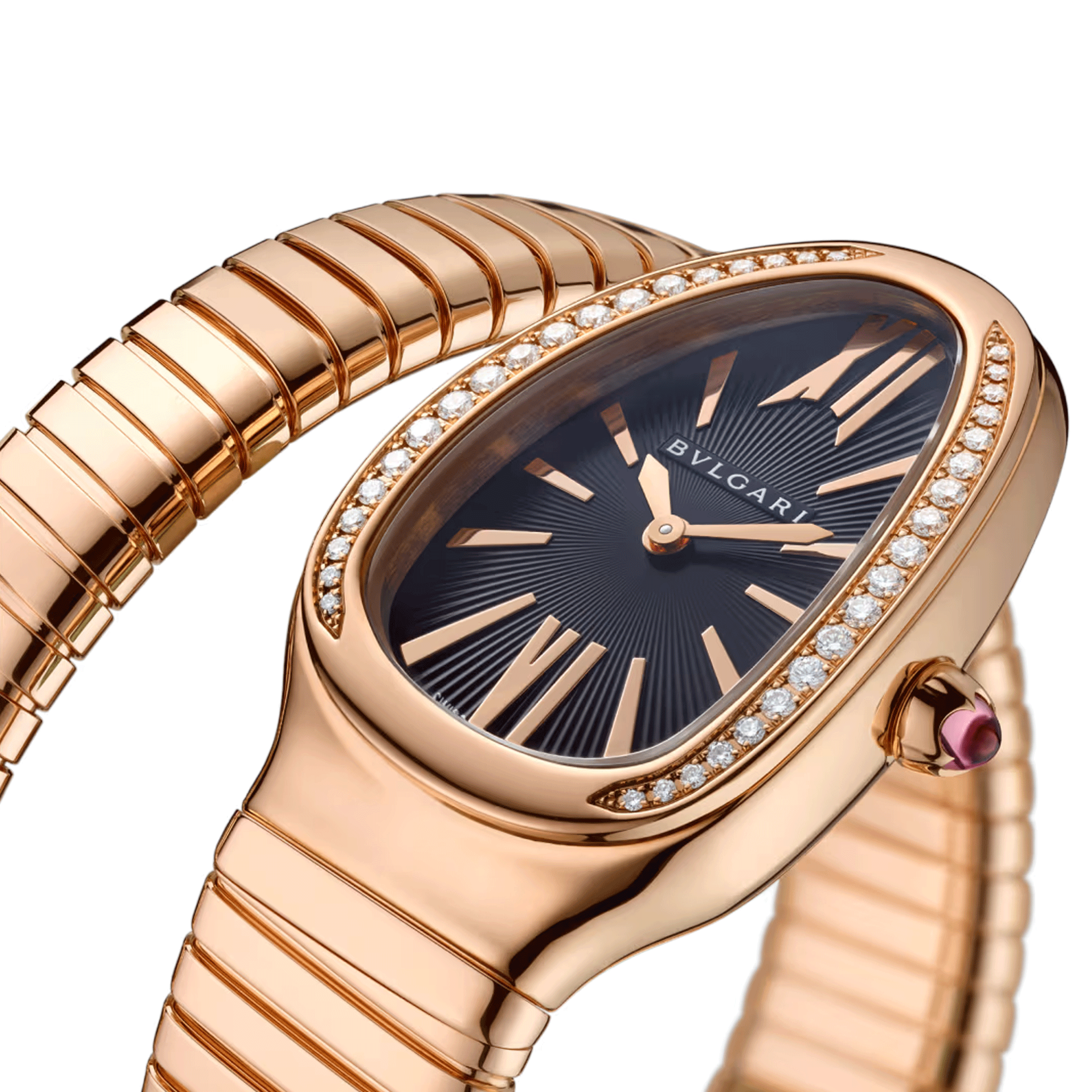 Montre Bulgari Serpenti Tubogas quartz lunette sertie cadran noir bracelet or rose 35 mm 101815