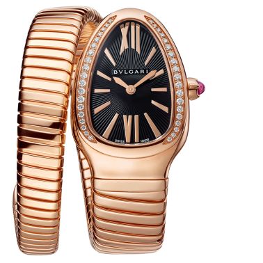 Montre Bulgari Serpenti Tubogas quartz lunette sertie cadran noir bracelet or rose 35 mm 101815