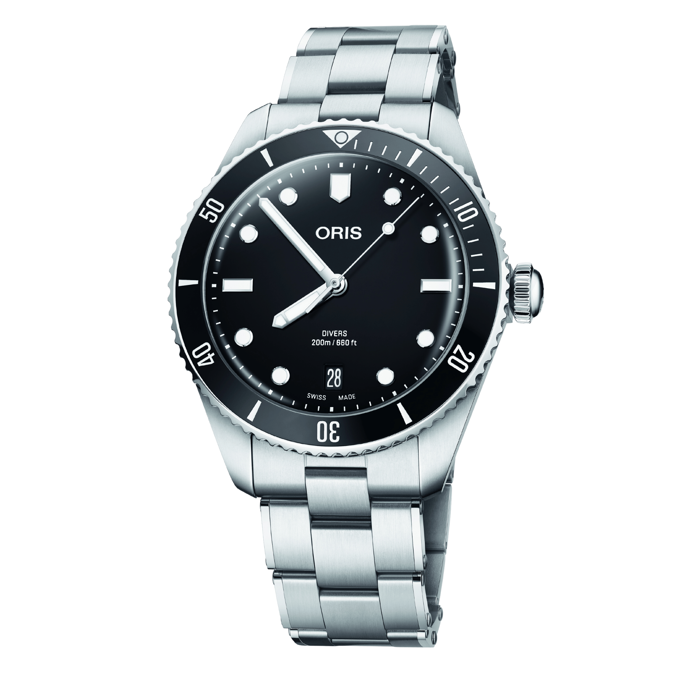 Oris Divers Date automatic black dial steel bracelet 39 mm