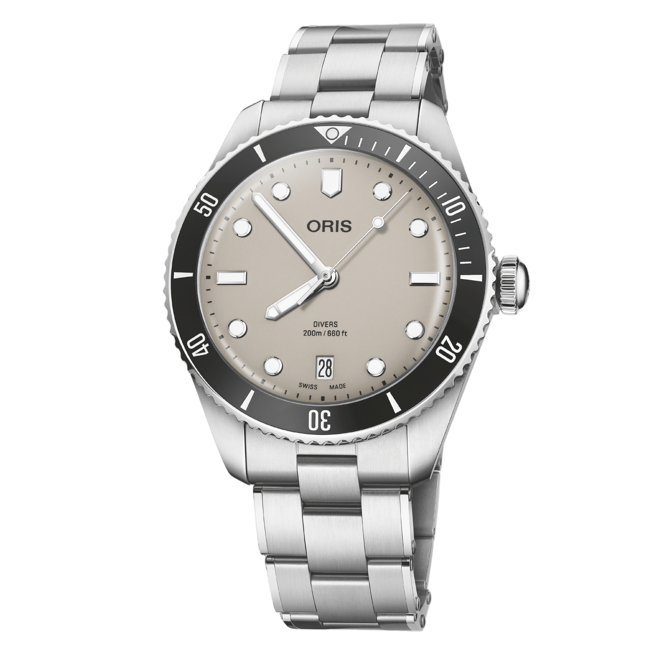 Oris Divers Date automatic beige dial steel bracelet 39 mm