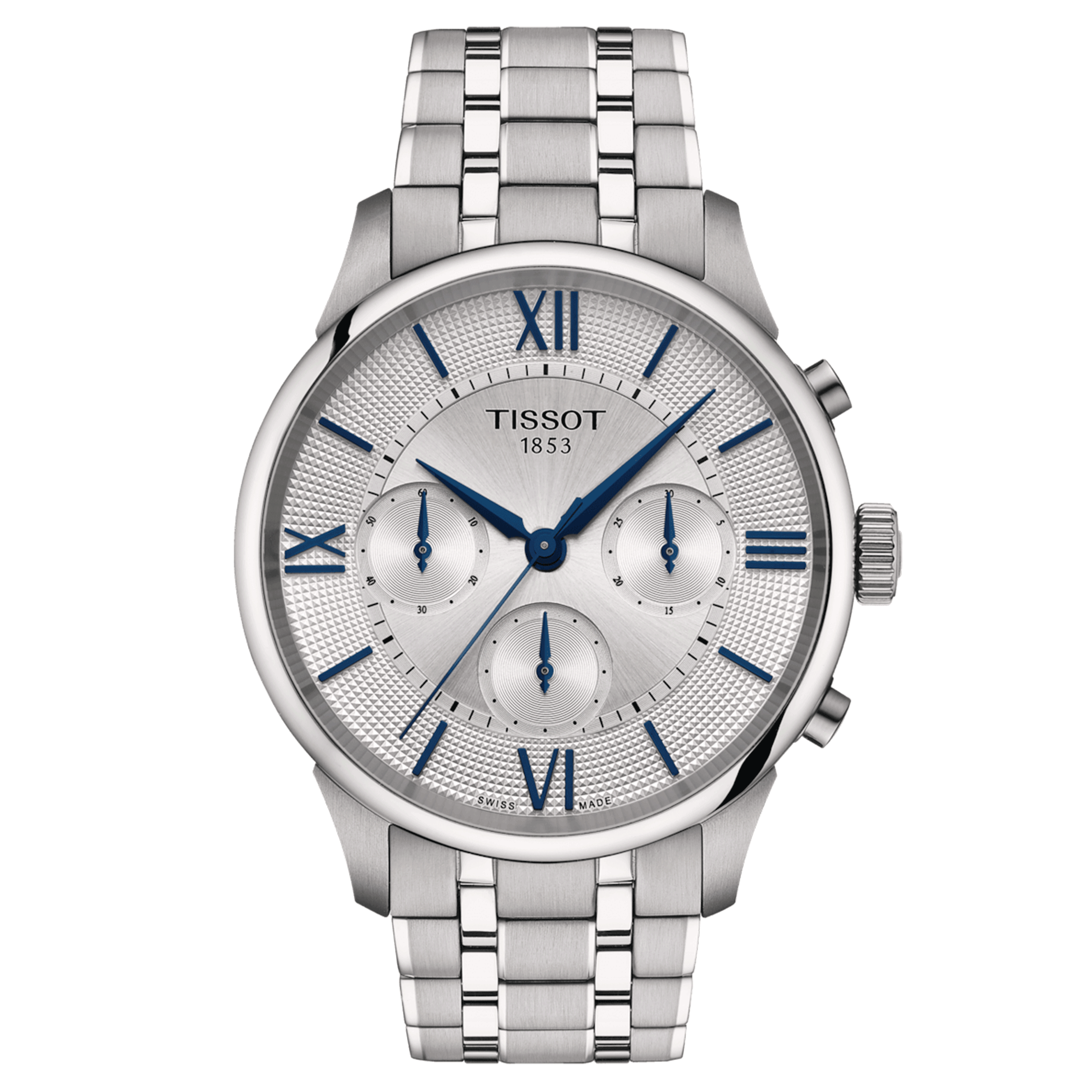 Tissot T-Classic Chemin des Tourelles Powermatic 80 watch silver dial steel bracelet 42 mm