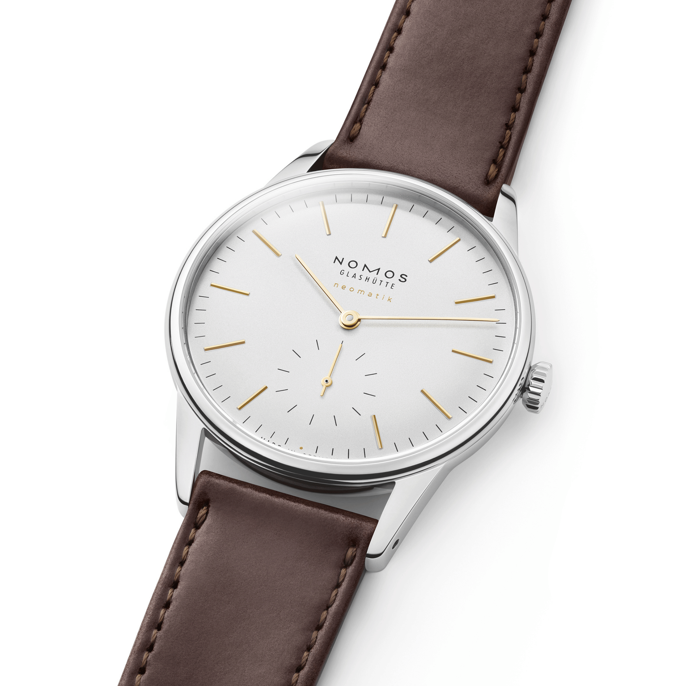 Nomos Orion Neomatik Doré automatic galvanised dial brown leather strap 36,4 mm