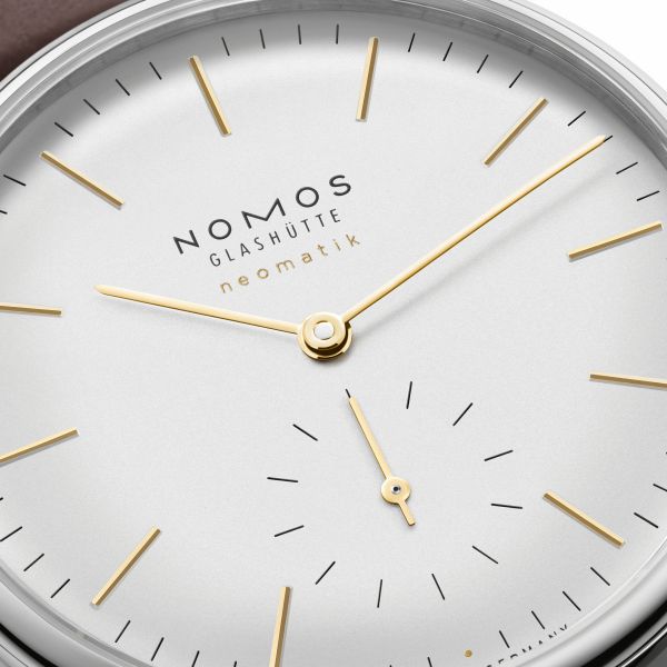 Nomos Orion Neomatik Doré automatic galvanised dial brown leather strap 36,4 mm