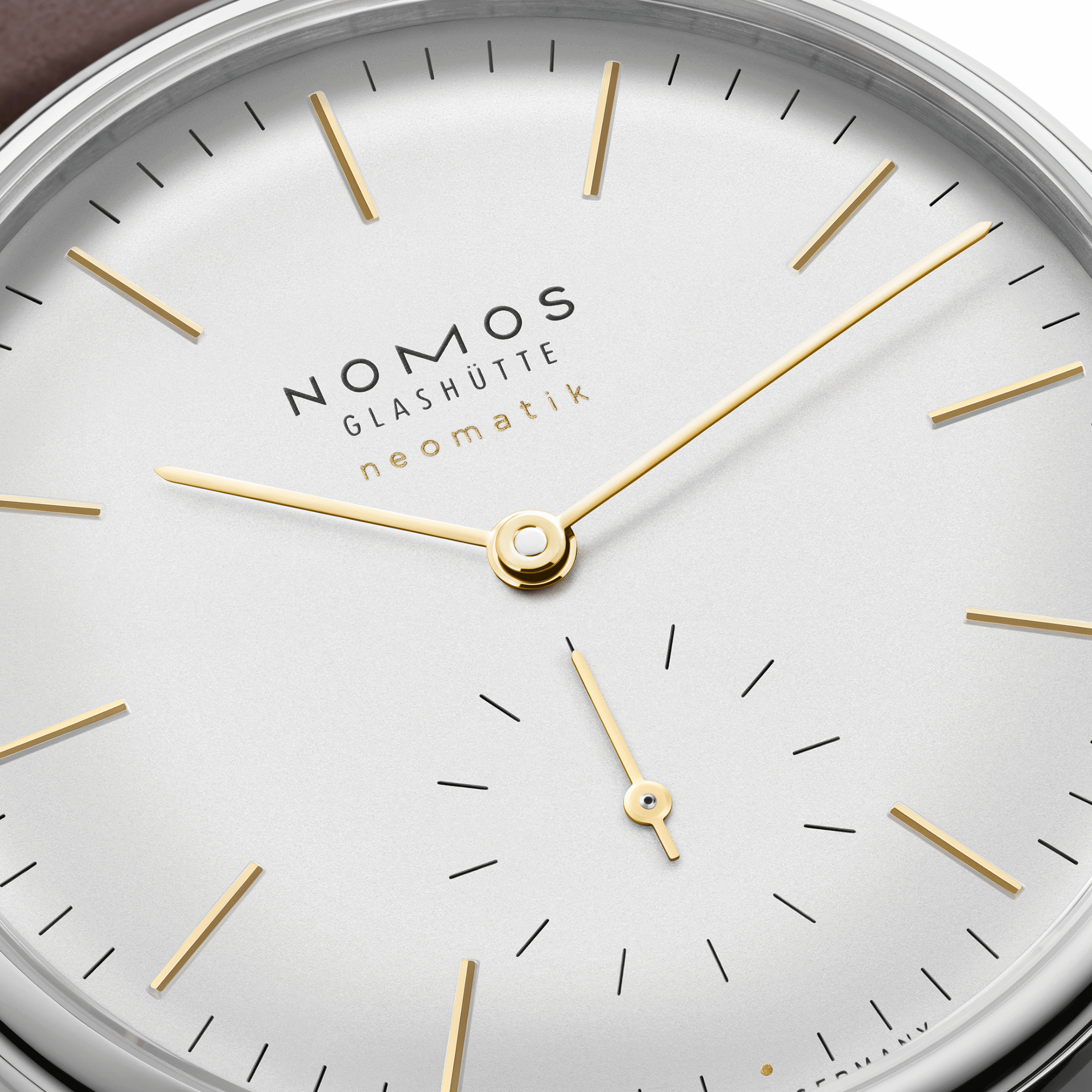 Nomos Orion Neomatik Doré automatic galvanised dial brown leather strap 36,4 mm