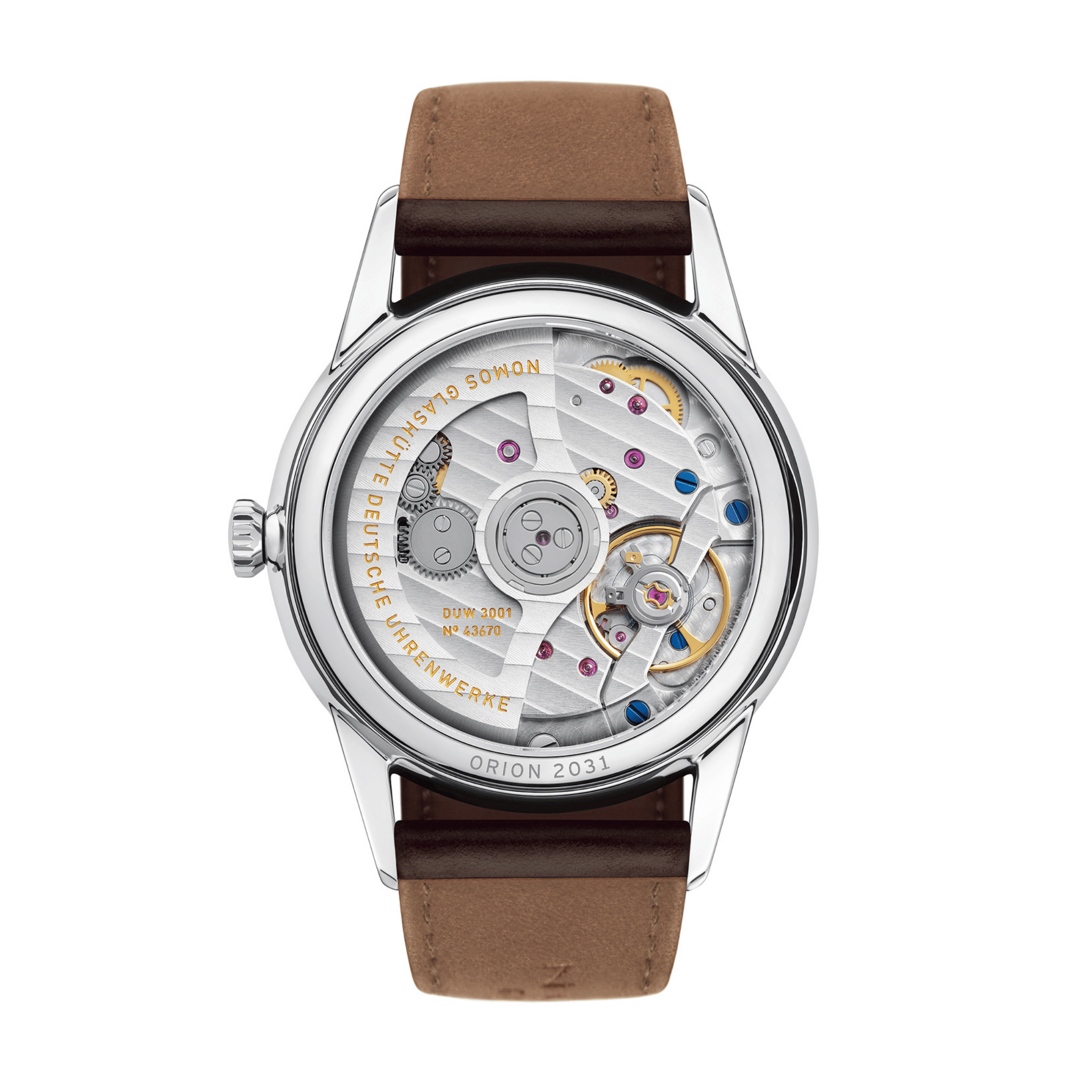 Nomos Orion Neomatik Doré automatic galvanised dial brown leather strap 36,4 mm