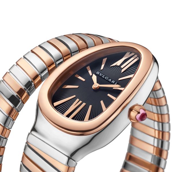 Montre Bulgari Serpenti Tubogas S quartz cadran noir bracelet acier et or rose 35 mm 102123