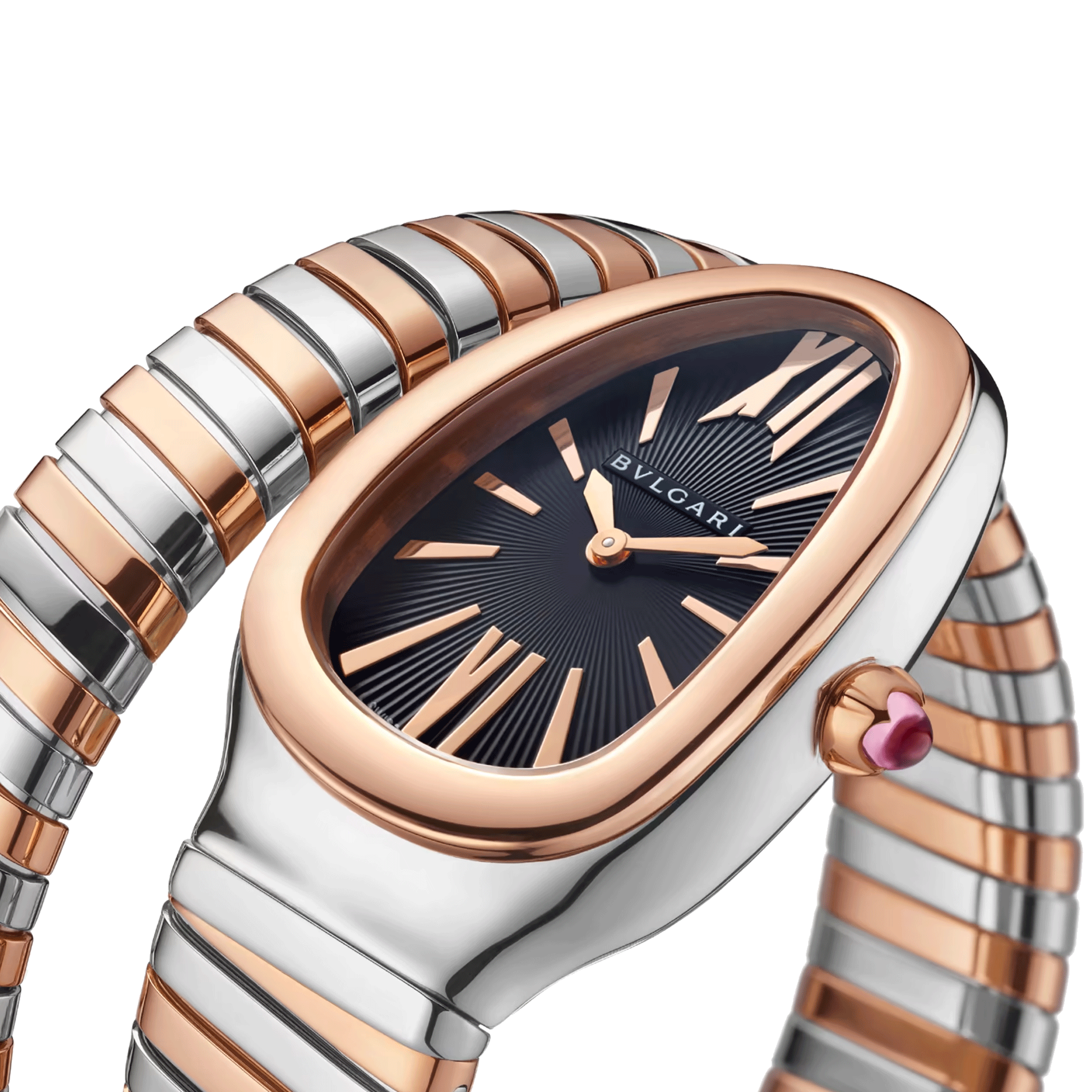 Montre Bulgari Serpenti Tubogas S quartz cadran noir bracelet acier et or rose 35 mm 102123
