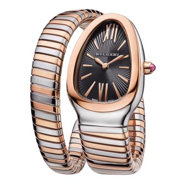 Montre Bulgari Serpenti Tubogas S quartz cadran noir bracelet acier et or rose 35 mm 102123