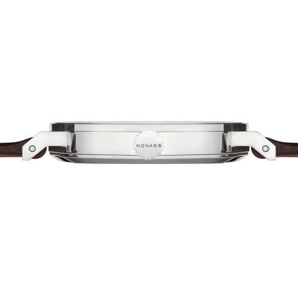 Montre Nomos Tangente Neomatik Doré automatique cadran galvanisé bracelet cuir fond acier 35 mm