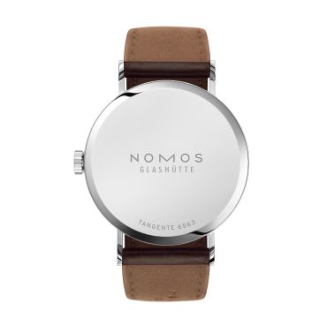 Montre Nomos Tangente Neomatik Doré automatique cadran galvanisé bracelet cuir fond acier 35 mm