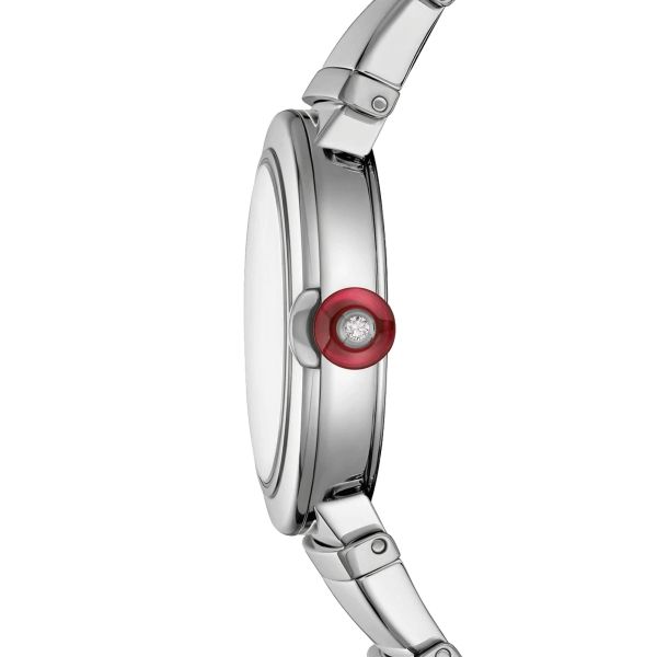 Bulgari Lvcea quartz watch diamond index white mother-of-pearl dial steel bracelet 28 mm 102196