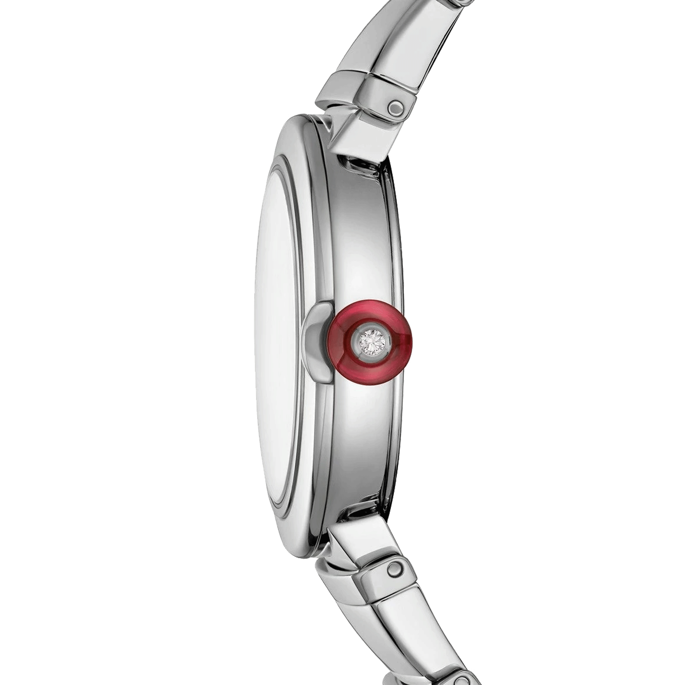 Bulgari Lvcea quartz watch diamond index white mother-of-pearl dial steel bracelet 28 mm 102196