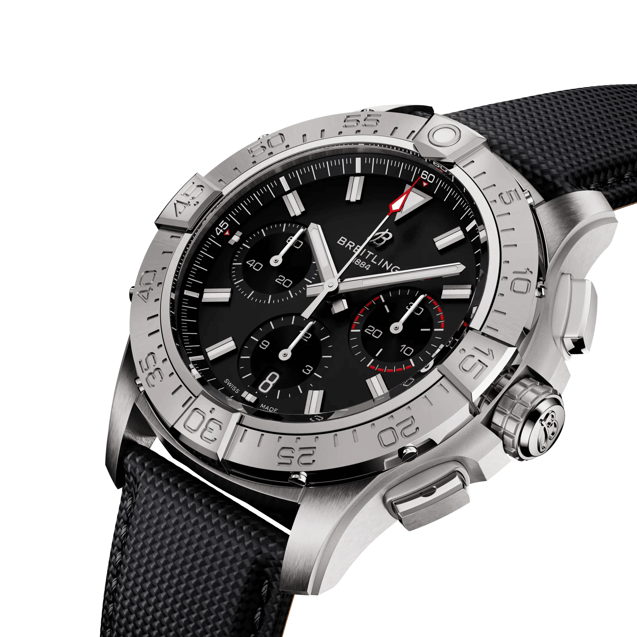 Breitling Avenger B01 Chronograph automatic watch black dial black leather strap 42 mm