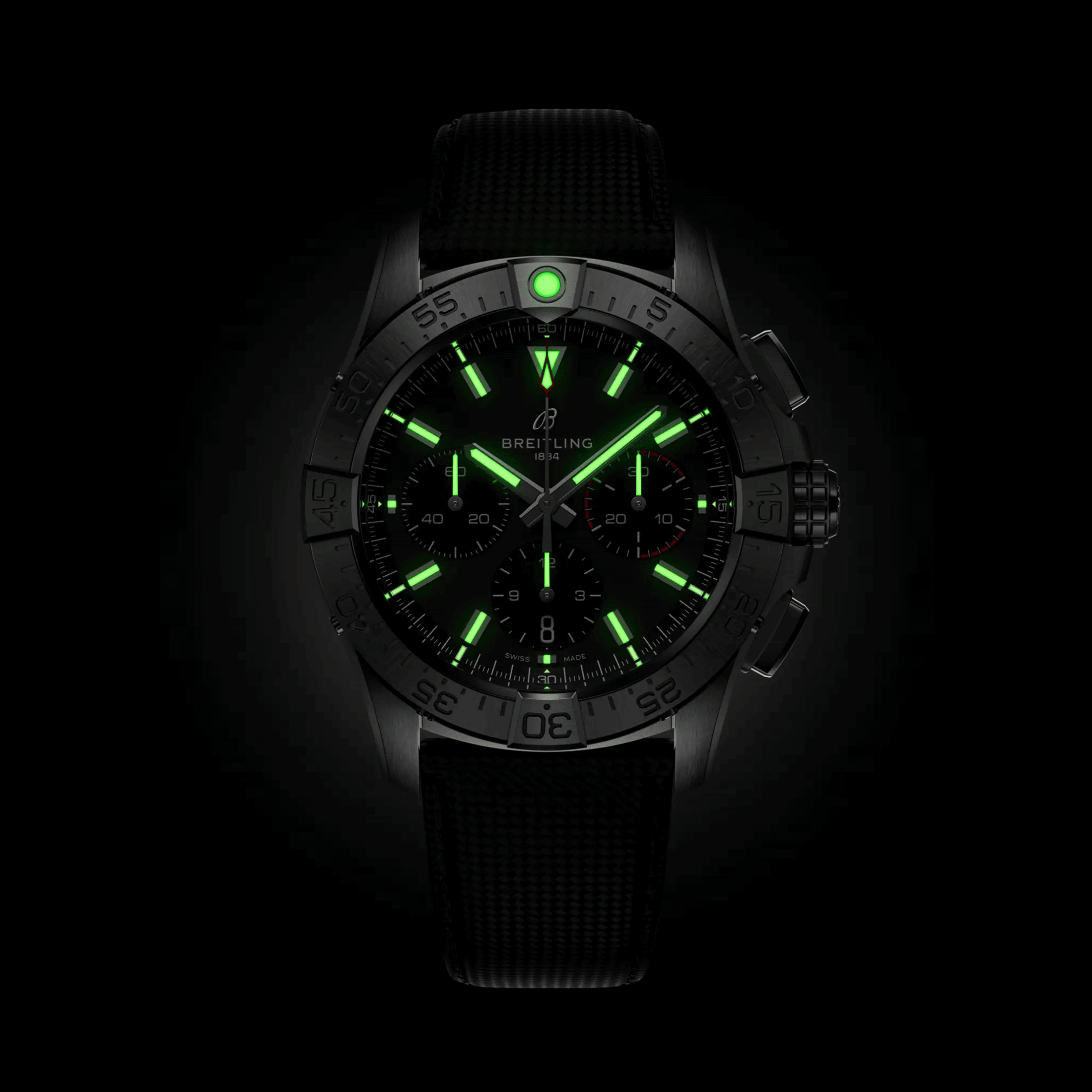 Breitling Avenger B01 Chronograph automatic watch black dial black leather strap 42 mm