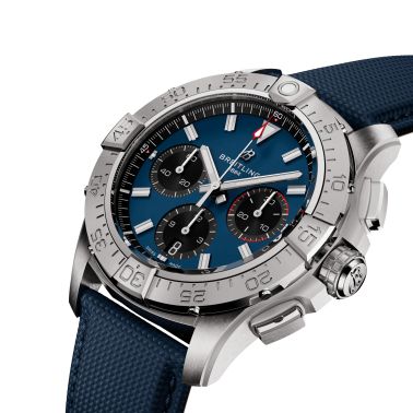 Breitling Avenger B01 Chronograph automatic watch blue dial black leather strap 42 mm AB0146101C1X1