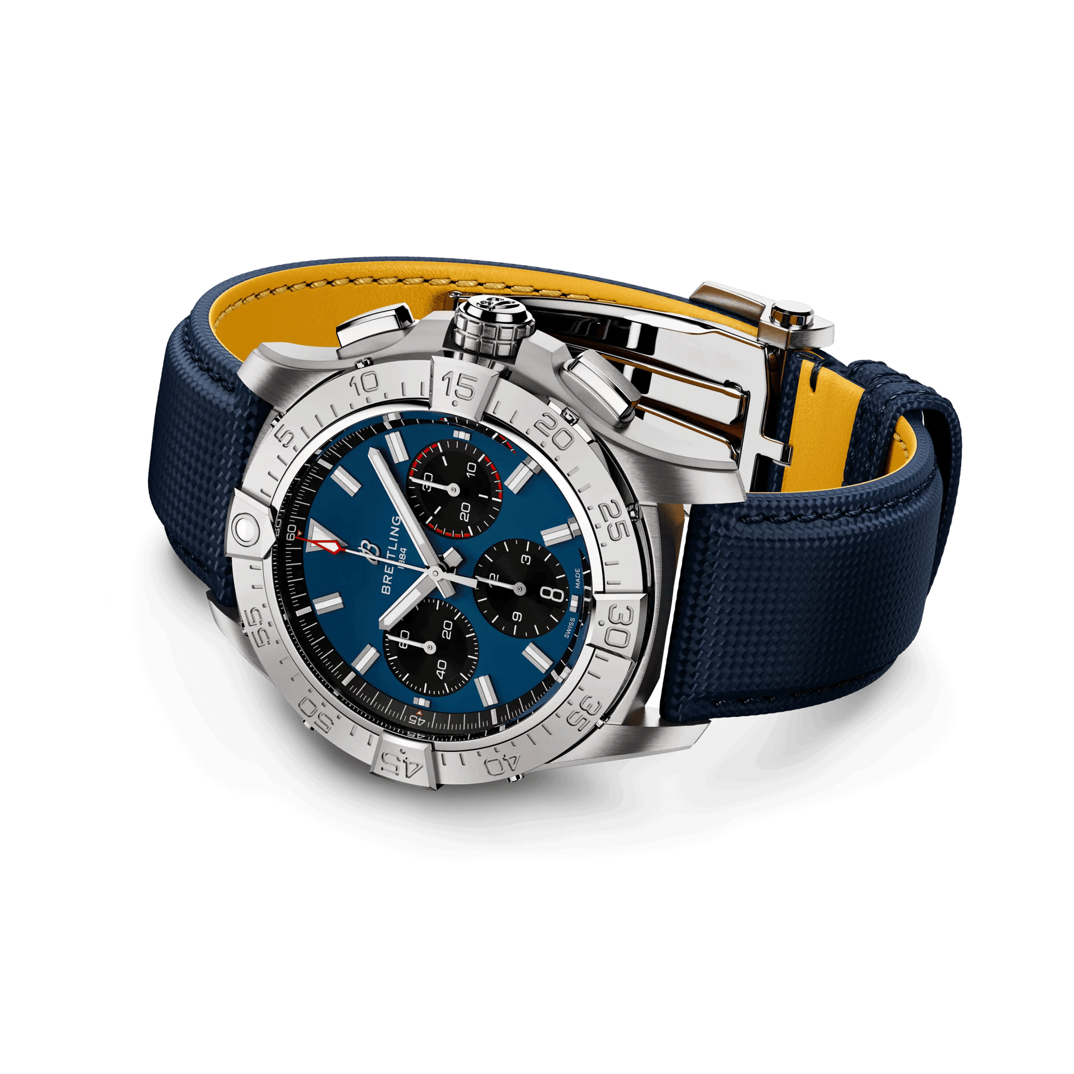 Breitling Avenger B01 Chronograph automatic watch blue dial black leather strap 42 mm AB0146101C1X1
