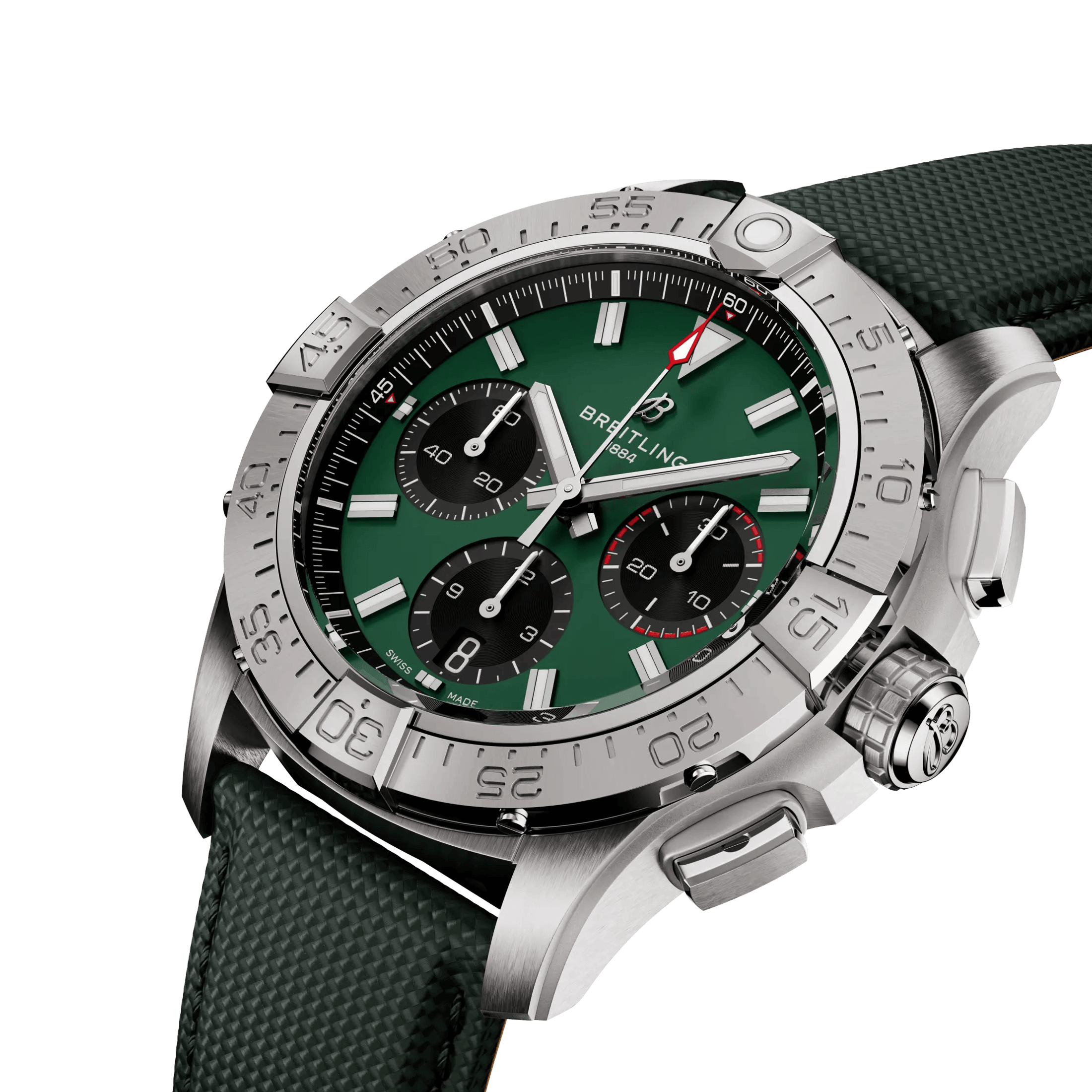 Breitling Avenger B01 Chronograph automatic watch green dial green leather strap 42 mm AB0146101L1X1