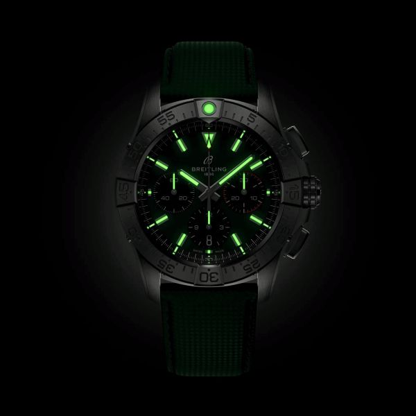 Breitling Avenger B01 Chronograph automatic watch green dial green leather strap 42 mm AB0146101L1X1