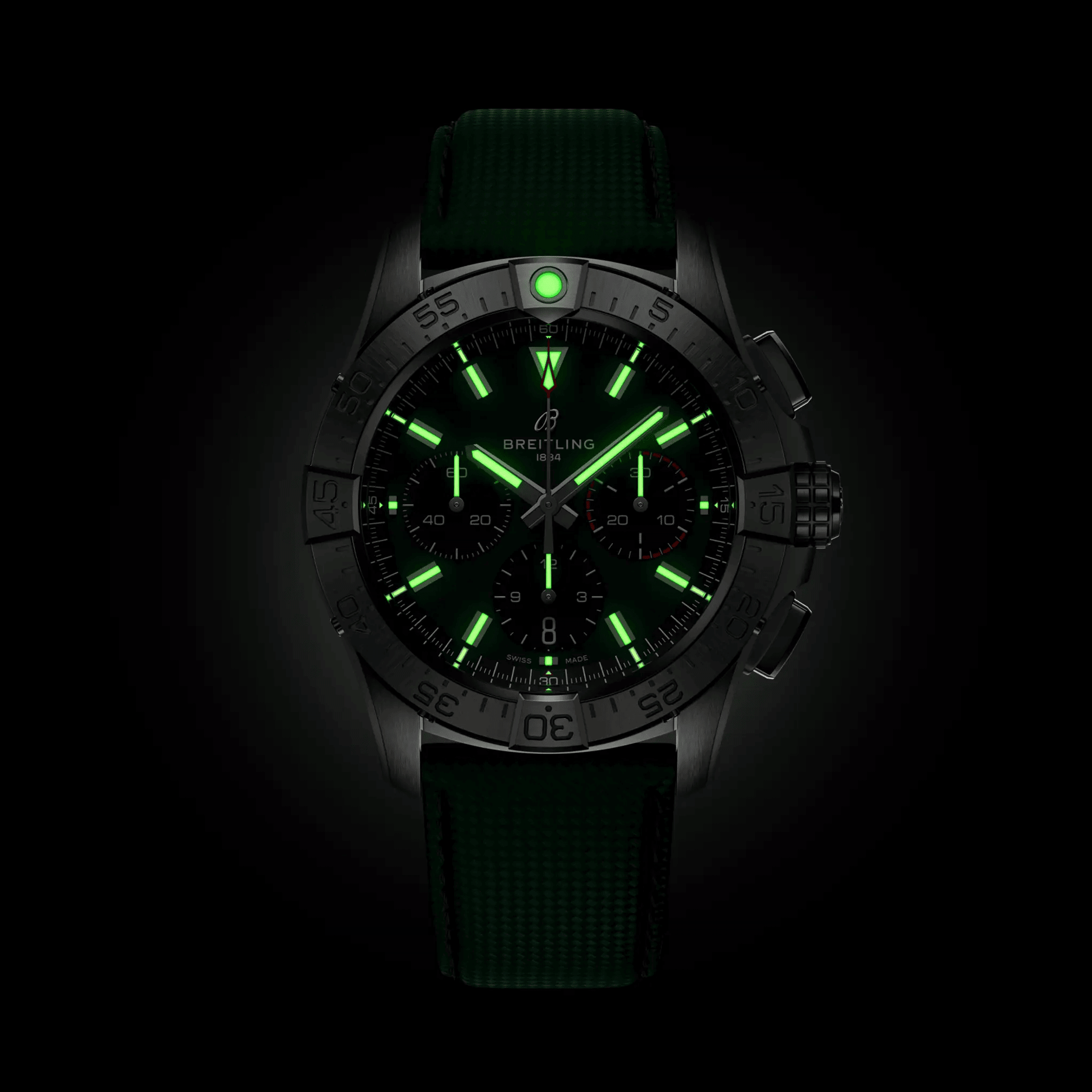 Breitling Avenger B01 Chronograph automatic watch green dial green leather strap 42 mm AB0146101L1X1