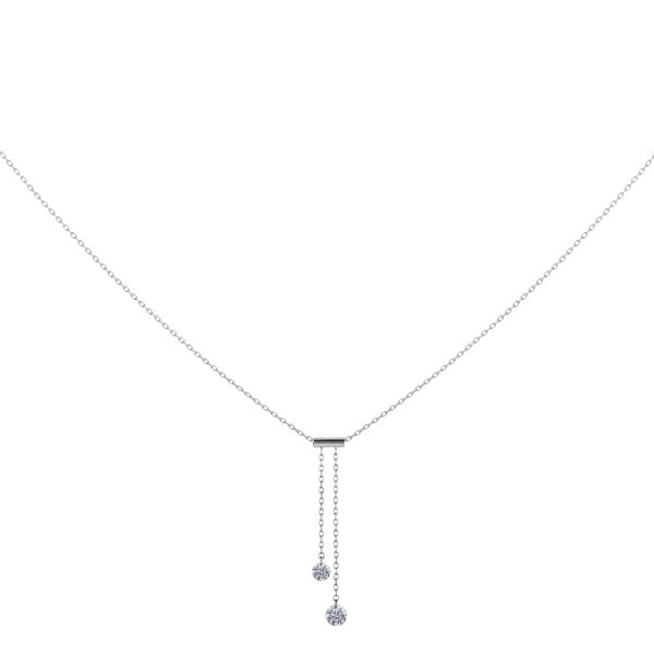 Collier Cravate La Brune et La Blonde 360° en or blanc 2 diamants taille brillant 0,20 carat - Soldat_PL