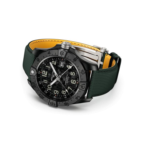 Breitling Avenger GMT Night Mission automatic watch carbon dial green leather strap 44 mm S32320101B1X1