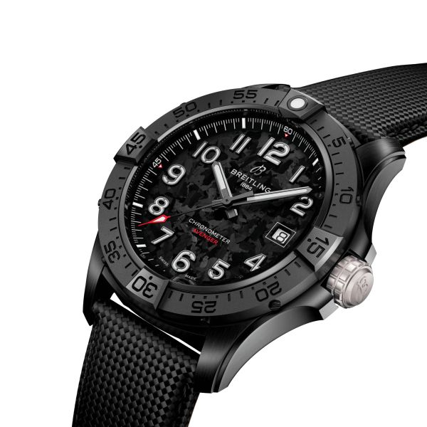 Breitling Avenger Night Mission automatic watch carbon dial anthracite leather strap 42 mm S17328101B1X1