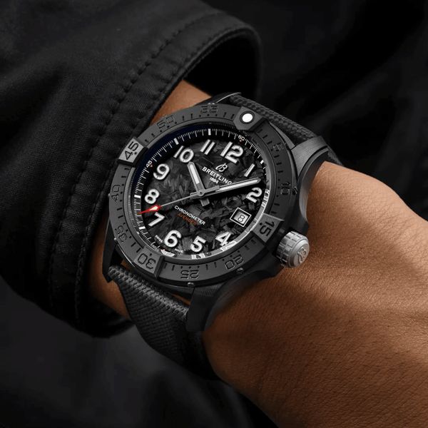 Breitling Avenger Night Mission automatic watch carbon dial anthracite leather strap 42 mm S17328101B1X1