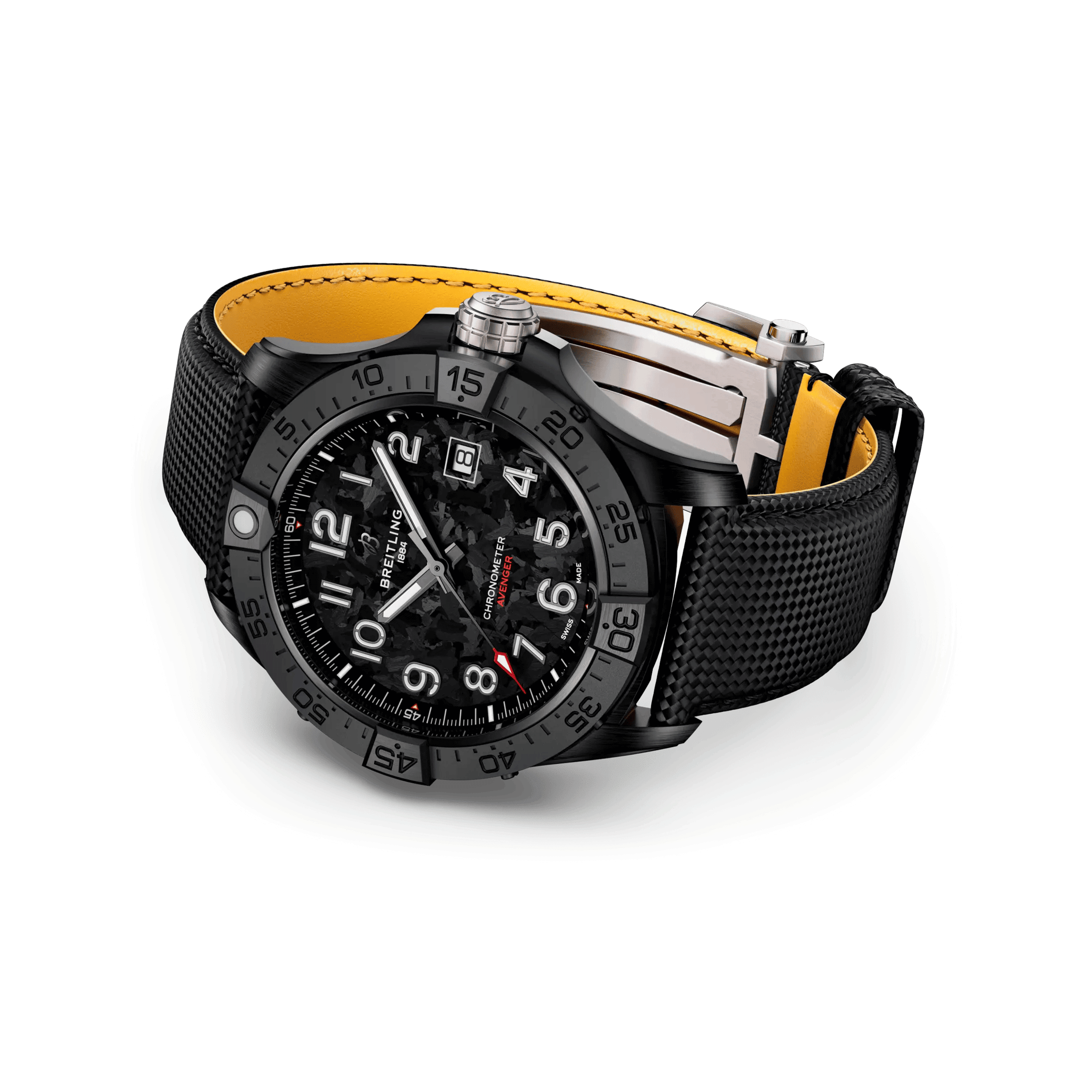 Breitling Avenger Night Mission automatic watch carbon dial anthracite leather strap 42 mm S17328101B1X1