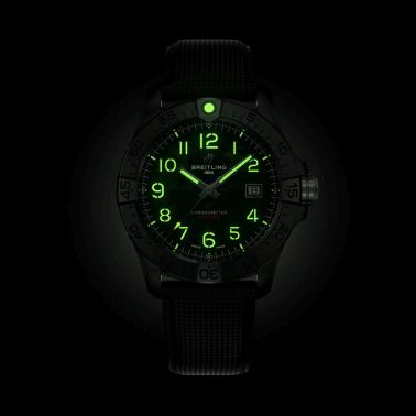 Breitling Avenger Night Mission automatic watch carbon dial anthracite leather strap 42 mm S17328101B1X1