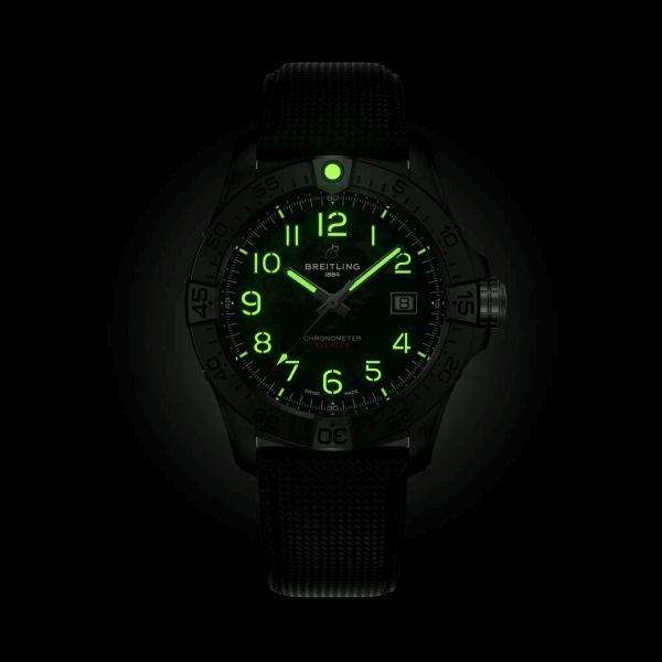 Breitling Avenger Night Mission automatic watch carbon dial anthracite leather strap 42 mm S17328101B1X1