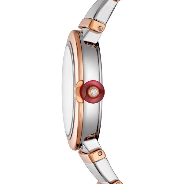 Bulgari Lvcea quartz watch diamond index white mother-of-pearl dial steel and rose gold bracelet 28 mm 102194