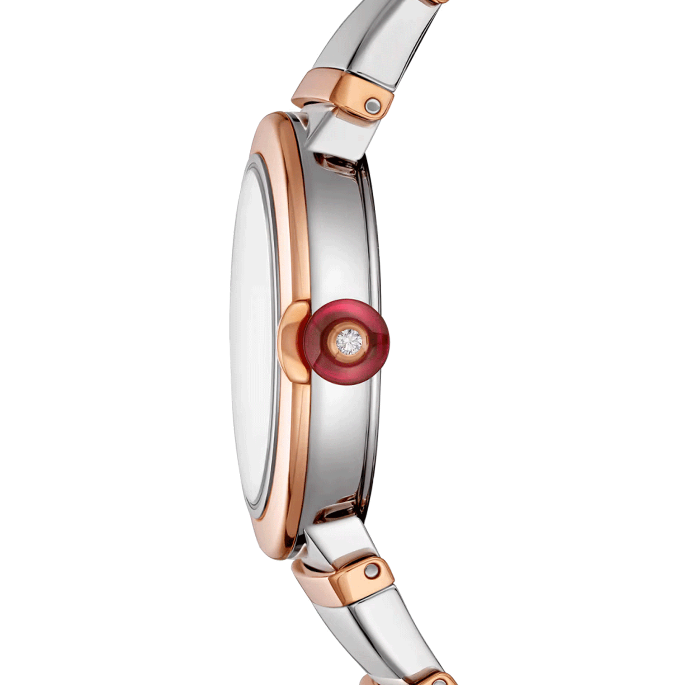 Montre Bulgari Lvcea quartz index diamants cadran nacre blanche bracelet acier et or rose 28 mm 102194