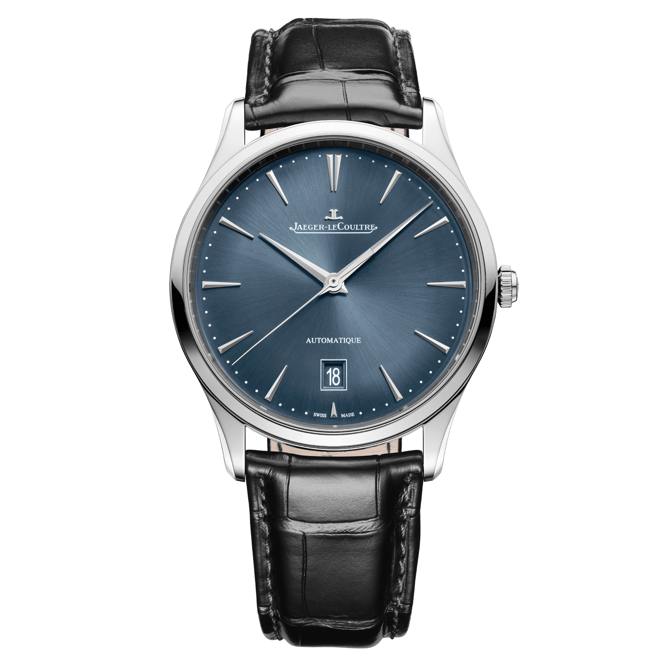 Jaeger-LeCoultre Master Ultra Thin Date automatic blue dial alligator leather strap 39 mm