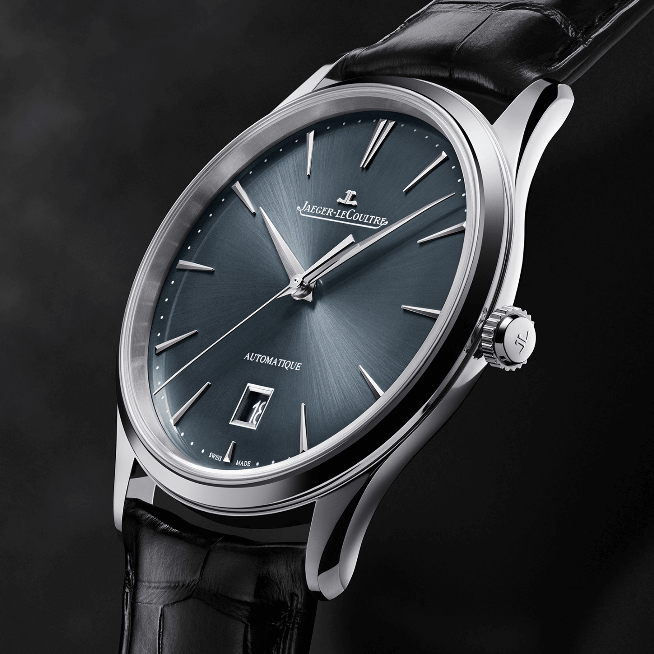 Montre Jaeger-LeCoultre Master Ultra Thin Date automatique cadran bleu bracelet cuir d'alligator 39 mm