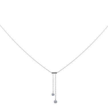 Collier Cravate La Brune et La Blonde 360° en or blanc 2 diamants taille brillant 0,35 carat