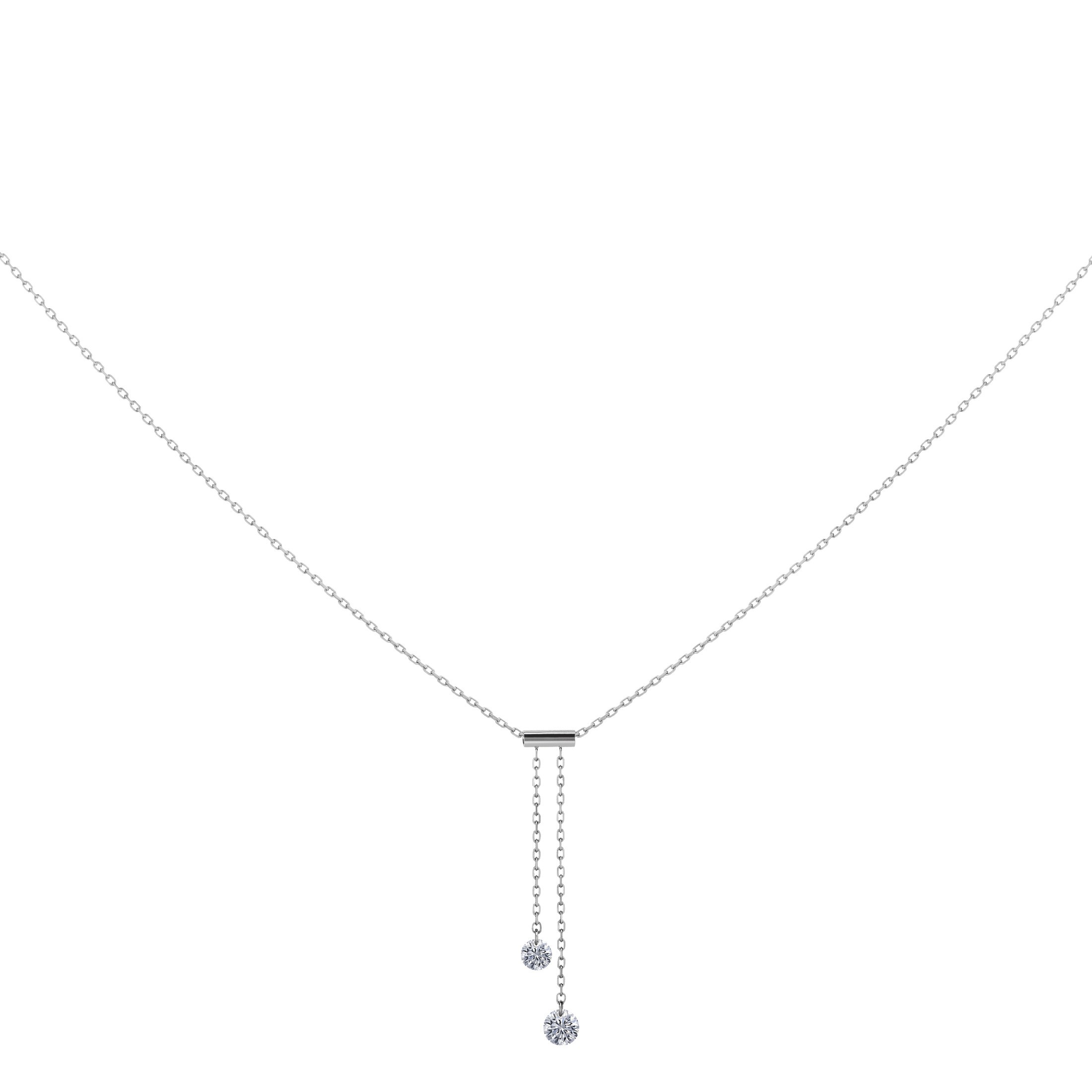 Collier Cravate La Brune et La Blonde 360° en or blanc 2 diamants taille brillant 0,35 carat