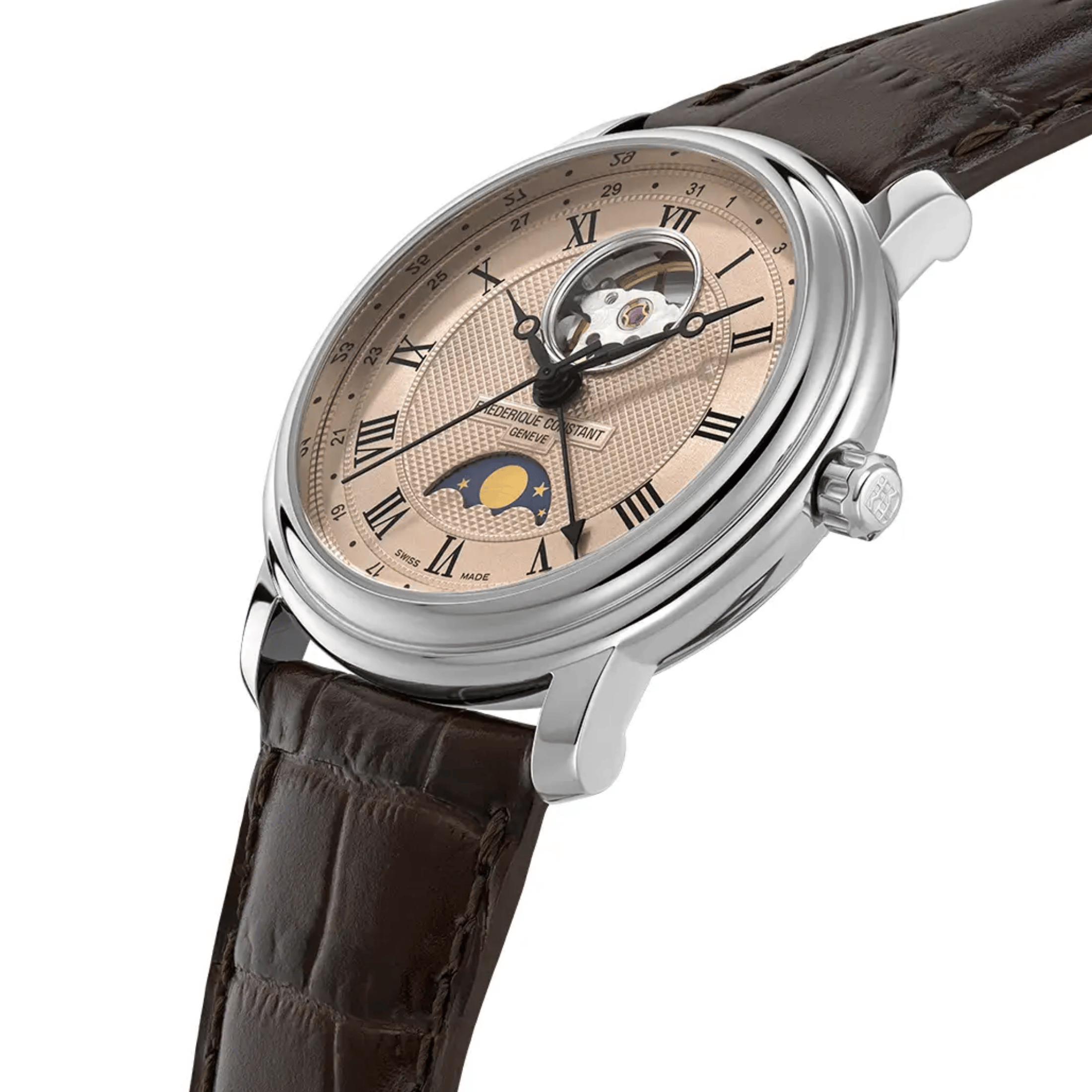 Frédérique Constant Classics Heart Beat Moonphase Date automatic salmon dial leather strap 40 mm