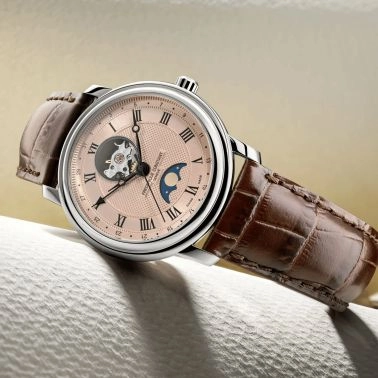 Montre Frédérique Constant Classics Heart Beat Moonphase Date automatique cadran saumon bracelet cuir 40 mm