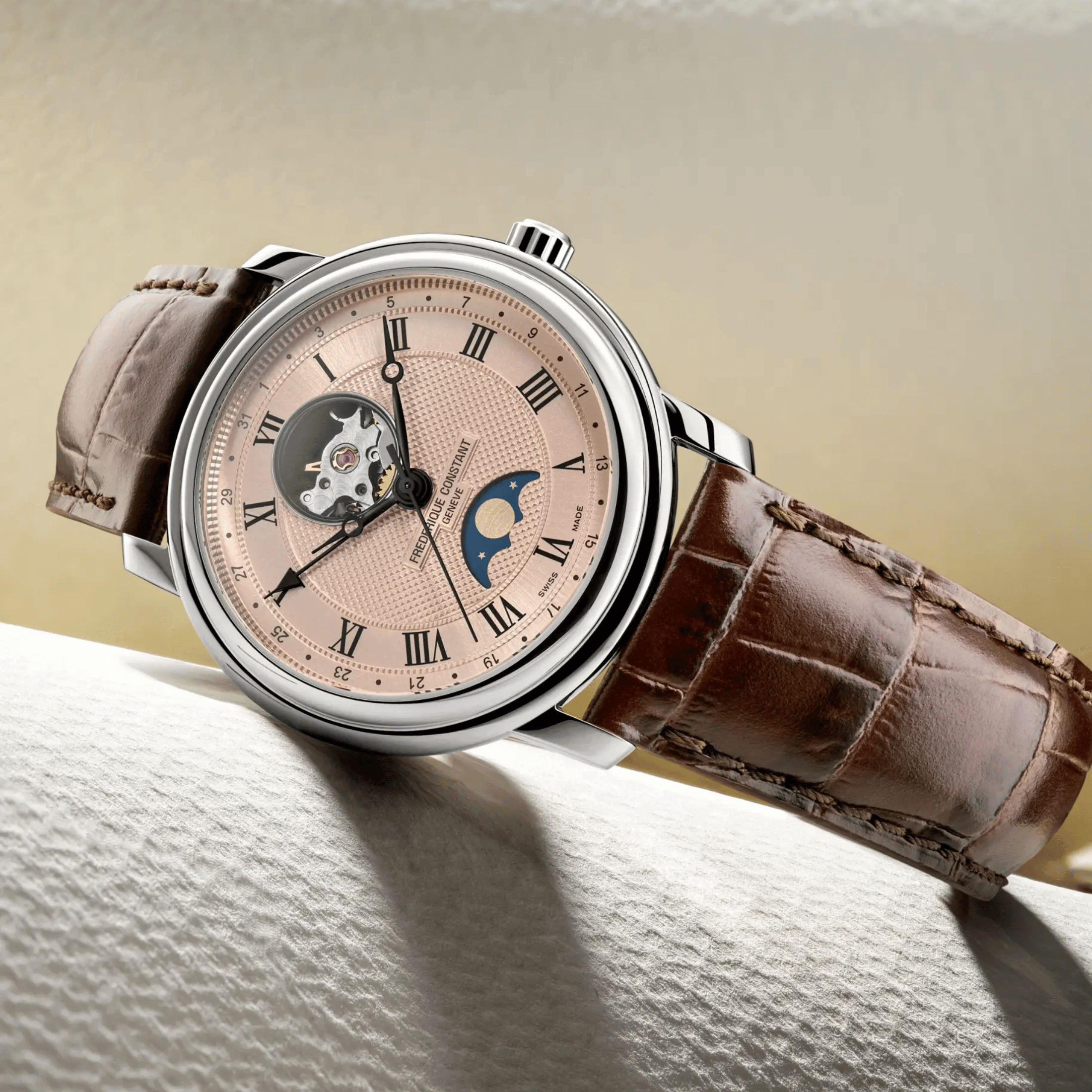 Frédérique Constant Classics Heart Beat Moonphase Date automatic salmon dial leather strap 40 mm