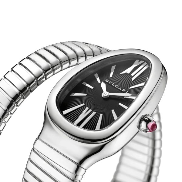 Bulgari Serpenti Tubogas quartz watch black dial steel bracelet 35 mm 102824